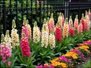 Kolorowe, Naparstnica, Ogrodzenie, Żelazne, Kwiaty