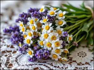 Kwiaty, Bukiet, Lawenda, Białe