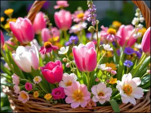 Bukiet, Grafika AI, Tulipany, Kwiaty, Koszyk