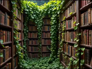 Rośliny, Regały, Książki, Pnące