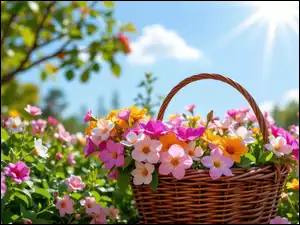 Niebo, Grafika AI, Kwiaty, Koszyk, Słońce