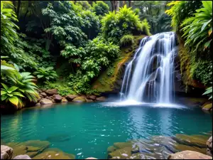 Potok, Rośliny, Wodospad, Las, Kamienie