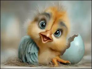 Rozbita, Grafika AI, Kurczak, Ptak, Skorupka