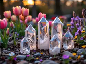 Kwiaty, Tulipany, Lawenda, Kryształy