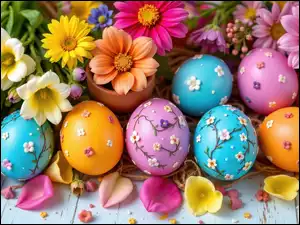 Jajka, Kolorowe, Kwiaty, Wielkanoc, Pisanki, Płatki