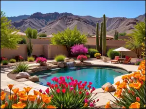 Kwiaty, Drzewa, Kolorowe, Basen, Góry