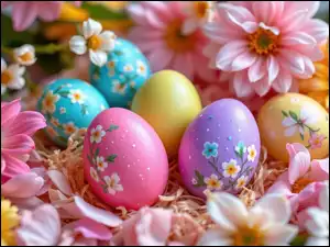 Pisanki, Wielkanoc, Jajka, Kolorowe, Kwiaty