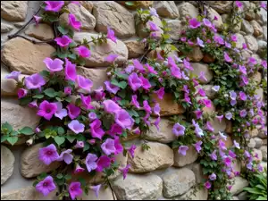 Pnące, Kwiaty, Kamienie, Mur, Purpurowe