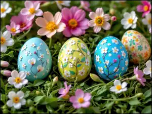 Wielkanoc, Jajka, Kwiaty, Pisanki, Kolorowe
