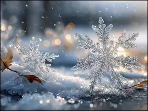 Śnieg, Grafika AI, Śnieżynki, Dwie, Zima