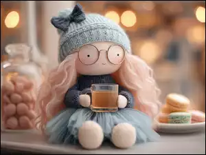 Szklanka, Lalka, Ciastka, Grafika AI, Herbata, Cukierki