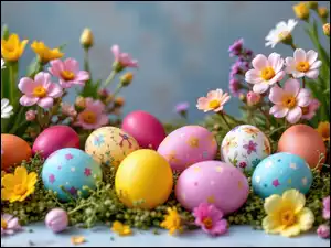 Pisanki, Kwiaty, Kolorowe, Wielkanoc, Jajka