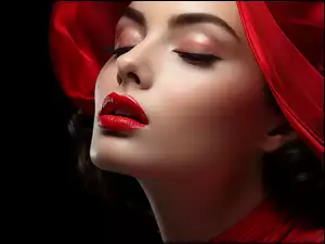 Makijaż, Materiał, Twarz, Kobieta, Czerwony