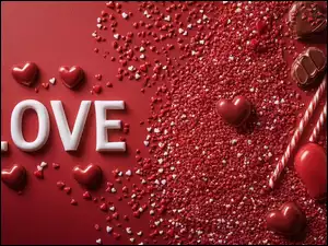 Czerwone, Love, Czekoladki, Białe, Czerwone, Drobne, Kamyki, Serca