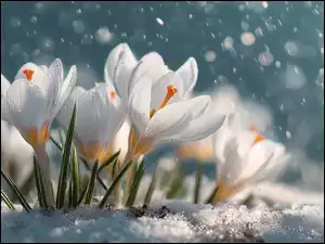 Grafika AI, Białe, Krokusy, Kwiaty