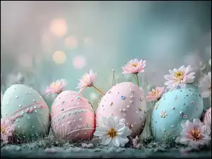 Wielkanoc, Grafika AI, Pisanki, Jajka, Kwiaty