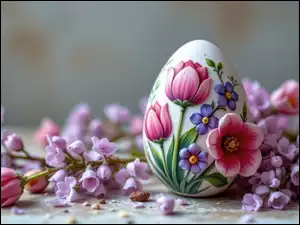 Różowe, Wielkanoc, Pisanka, Kwiaty