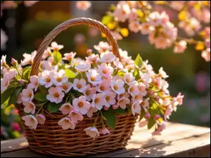 Koszyk, Jasnoróżowe, Kwiaty, Wiklinowy