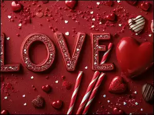 Czerwone, Czekoladki, Love, Kamyki, Serce, Drobne