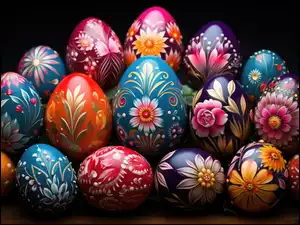 Jajka, Udekorowane, AI, Wielkanoc, Tło, Czarne, Pisanki