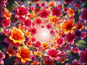 Grafika AI, Pomarańczowe, Różowe, Kwiaty
