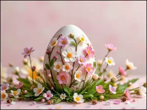 Jajko, Kwiaty, Białe, Wielkanoc, Kolorowe