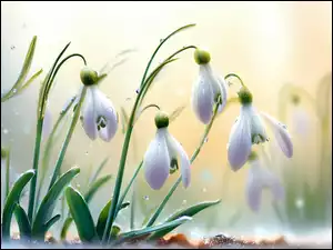 Przebiśniegi na rozmytym i rozświetlonym tle