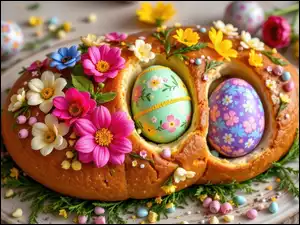 Pisanki, Grafika AI, Chleb, Wielkanoc, Kwiaty