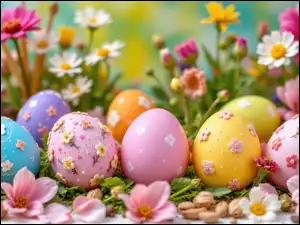 Kwiaty, Grafika AI, Pisanki, Kolorowe, Wielkanoc