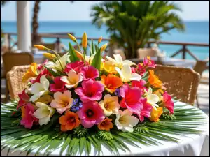 Liście, Grafika AI, Bukiet, Kwiaty, Stół