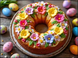 Kolorowe, Pisanki, Kwiaty, Wielkanoc, Kolorowe, Babka, Ciasto