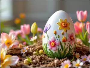 Pisanka, Wielkanoc, Jajko, Białe, Kwiaty
