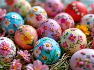 Kwiaty, Wielkanoc, Kolorowe, Pisanki