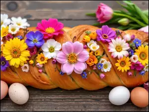 Jajka, Chleb, Kolorowe, Kwiaty