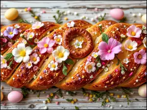 Chleb, Świąteczny, Kwiaty, Grafika AI, Pisanki, Wielkanoc