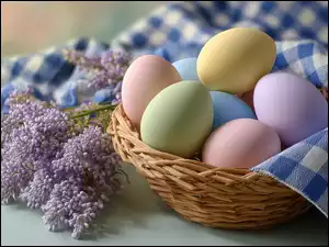 Kwiaty, Kolorowe, Serweta, Grafika Ai, Jajka, Fioletowe, Wielkanoc, Koszyk