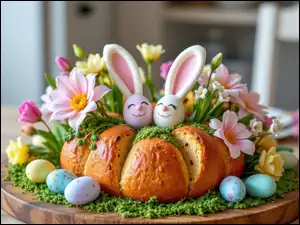 Pisanki, Grafika AI, Chleb, Wielkanocny, Kwiaty