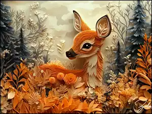 Rośliny, Grafika, Sarna, Drzewa