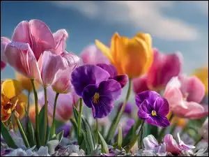 Grafika AI, Tulipany, Bratki, Kwiaty