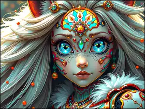 Twarz, Dziewczyna, Oczy, Grafika AI, Niebieskie, Anime