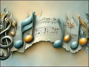 Grafika AI, Kolorowe, Nuty, Klucz wiolinowy