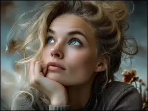 Grafika AI, Kobieta, Blondynka, Loki