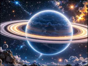 Pierścienie planetarne, Grafika, Planeta, Kosmos, Chmury