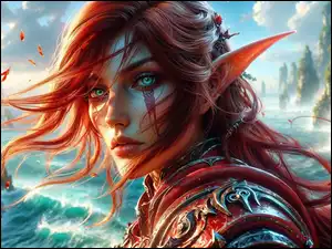 Elfka, Dziewczyna, Rude, Grafika AI, Włosy, Fantasy