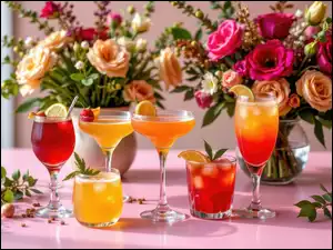 Wazony, Drinki, Kwiaty, Gałązki, Kieliszki, Bukiety, Listki, Szklanki