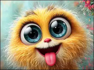 Stworek, Żółty, Język, Grafika AI, Oczy, Śmieszne