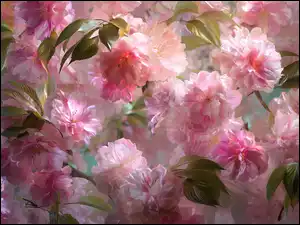 Grafika AI, Różowe, Kwiaty, Wiśnia japońska