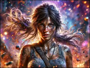 Walka, Grafika AI, Lara Croft, Kobieta, Ogień