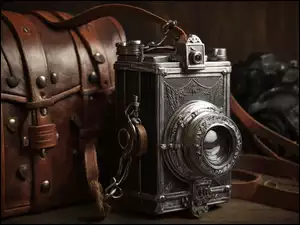 Retro, Aparat fotograficzny, Futerał, Grafika AI, Skórzany, Antyk