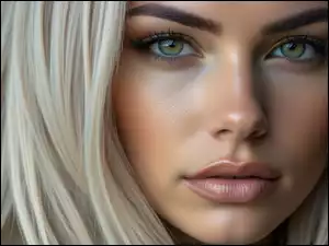 Twarz, Dziewczyna, Szare, Grafika AI, Blondynka, Oczy